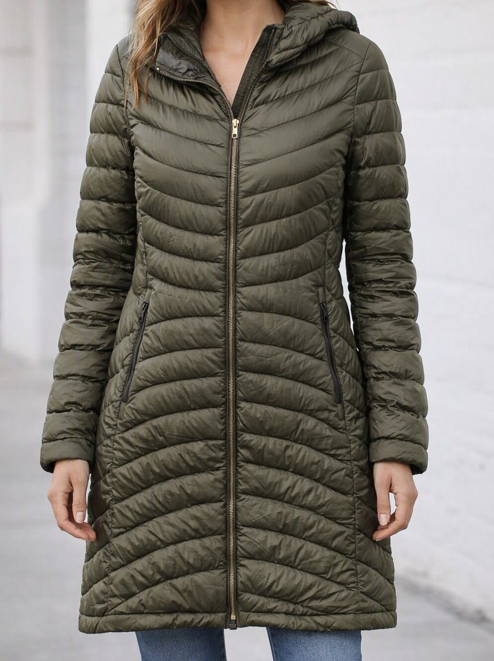 L.L. Bean 850 Fill Down Ultralight Mid Length Parka Coat Jacket Olive Green SP